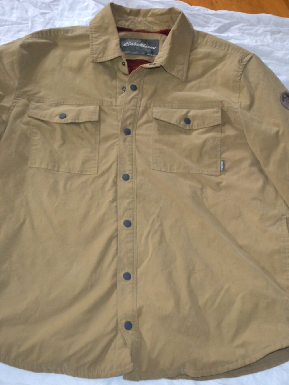 Eddie Bauer Jacket Men's Beige Canvas Snap Front Fleece Lined Southwestern XL